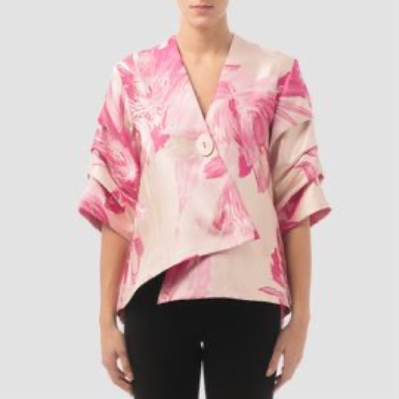 Joseph Ribkoff Pink Floral Woven Jacquard Swing Jacket Size 12 Large Luxury 23 - Picture 1 of 7